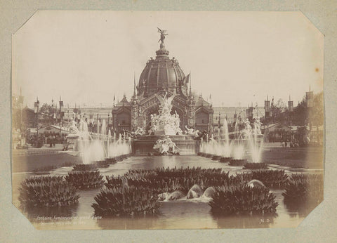 Illuminated fountain and the Palais des Industries on the grounds of the 1889 World's Fair in Paris, anonymous, 1889 Canvas Print