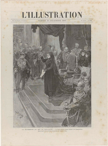 Newspaper with an article about the death and burial of William III, King of the Netherlands, on 23 November and 4 December 1890 and his succession by Emma, Queen Regent of the Netherlands, Pierre Emile Tilly, 1890 Canvas Print