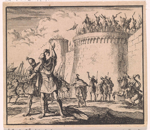 Johannes Hyrcanus covers his face during the siege of Dagon, Jan Luyken, 1698 Canvas Print