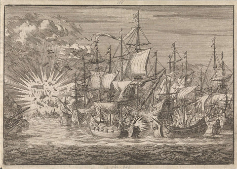 Battle of five Zeeland privateers against eight Portuguese warships off the coast of Brazil, 1657, Jan Luyken, 1698 Canvas Print