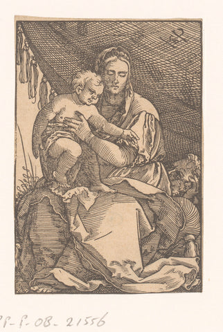 Holy family sitting under a cloth, anonymous, Hans Sebald Beham, 1510 - 1550 Canvas Print