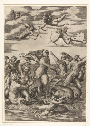 Triumph of Galatea with tritons and nereids and putti, Marcantonio Raimondi, 1515 - 1516 Canvas Print