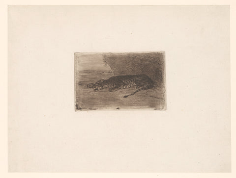 Sleeping tiger in front of its den, Eugène Delacroix, c. 1828 - c. 1830 Canvas Print