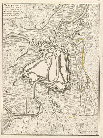 Map of Dendermonde, taken by the French in 1745, anonymous, 1745 Canvas Print