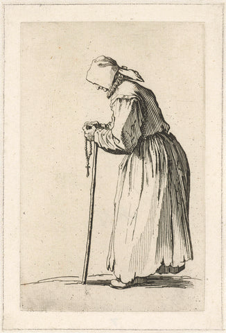 Beggar with a rosary and a stick, Jacques Callot, 1622 - 1623 Canvas Print