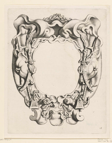 Cartouche with quabornament with trophies, Michiel Mosijn, 1640 - 1655 Canvas Print