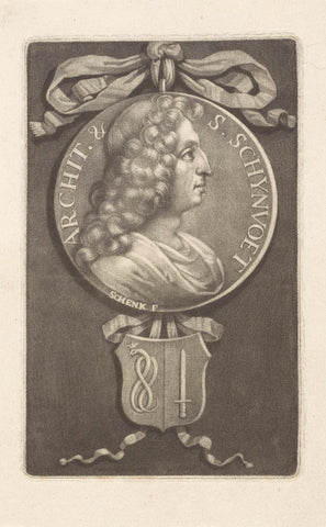 Portrait of the architect Simon Schijnvoet on a medallion, Pieter Schenk (I), 1670 - 1713 Canvas Print