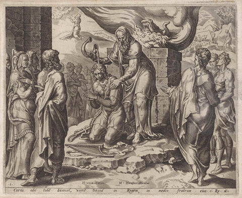 David is anointed by Samuel, anonymous, 1555 - 1570 Canvas Print