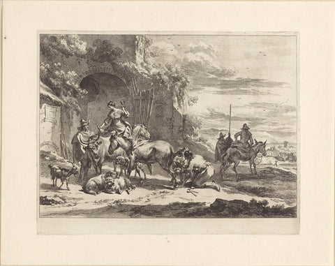 Farrier covers a donkey, Jan de Visscher, 1643 - 1692 Canvas Print