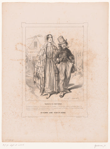 Woman and man walking gearmd, Paul Gavarni, 1839 Canvas Print