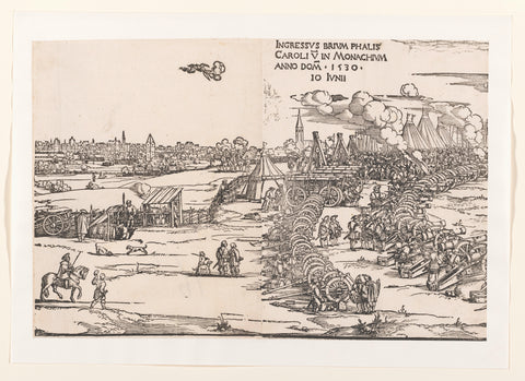 View of Munich with military spectacle (middle part), anonymous, Hans Sebald Beham, 1530 Canvas Print