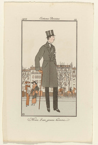 Journal des Dames et des Modes, 1912, Costumes Parisiens, no. 33: Mise d'un jeune homme, anonymous, 1912 Canvas Print