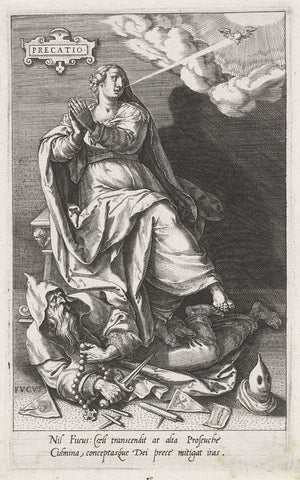 Prayer (Precatio) overcomes Hypocrisy (Fucus), Johann Sadeler (I), 1579 Canvas Print