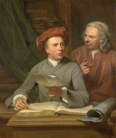 Self Portrait. Standing beside the Artist is his Father and Teacher Jan Maurits Quinkhard (1688-1772), Julius Henricus Quinkhard, 1757 Canvas Print