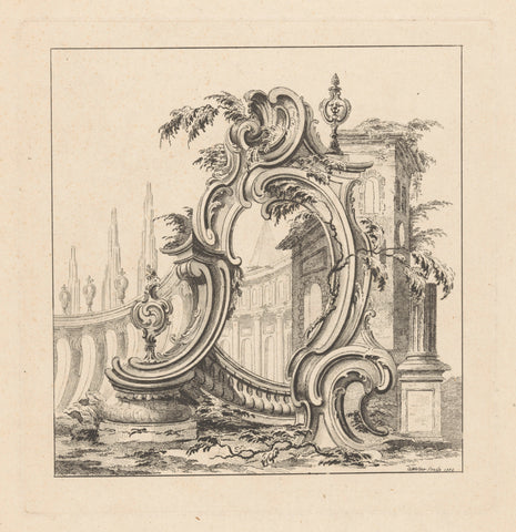 Cartouche in tuin, Anthony Walker, 1752 Canvas Print