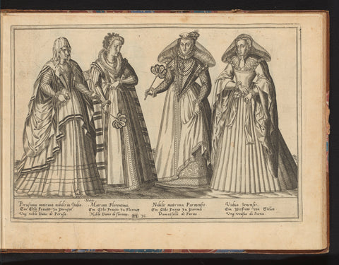 Four women, dressed in the Italian fashion of ca. 1580, Abraham de Bruyn, in or before 1581 Canvas Print