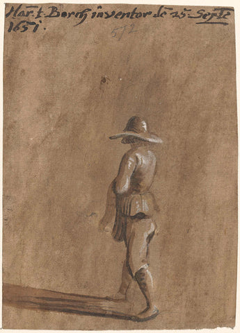 Boy with wide-bribed hat, walking to the left, Harmen ter Borch, 1651 Canvas Print