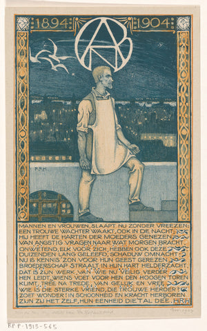 Print on the occasion of the tenth anniversary of the Algemene Nederlandse Diamantbewerkersbond in 1904, Richard Nicolaüs Roland Holst, 1904 Canvas Print