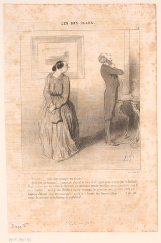 Woman refuses to help her husband with his tie, Honoré Daumier, 1844 Canvas Print