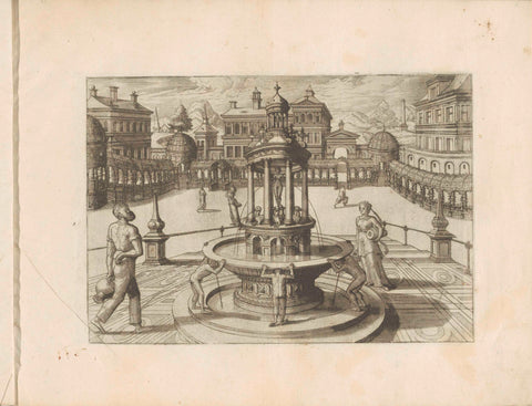 Fountain crowned with round temple on square, Joannes van Doetechum (I), 1568 Canvas Print