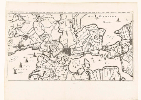 Map of the blockade of Amsterdam by the troops of William II, 1650, anonymous, 1728 - 1730 Canvas Print