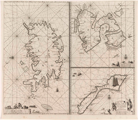 Three-part pass map of Iceland, Jan Mayen island and Spitsbergen, Jan Luyken, 1681 - 1799 Canvas Print