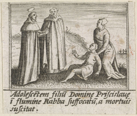 Saint Hyacinthus of Poland meets a lying man, Johann Sadeler (I) (possibly), 1595 - 1600 Canvas Print