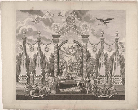 Allegory in honor of Frederick William II, King of Prussia, for his restoration of the stadholdership of William V, Prince of Orange-Nassau, 1787, Jan Gerritsz. Fisher, 1789 Canvas Print