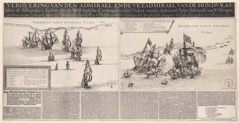 Conquest of the Admiral and Vice-Admiral of honduras by WIC ships under Admiral Pieter Adriaensz. Ita, 1628, Hessel Gerritsz, 1628 Canvas Print