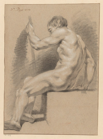 Seated male nude, seen from the side (3rd prize 1770), Pieter Wagenaar (II), 1770 Canvas Print