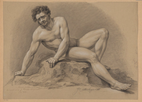 Seated male nude, seen from the front (2nd prize 1810), J. Uittenbogaardt, 1810 Canvas Print