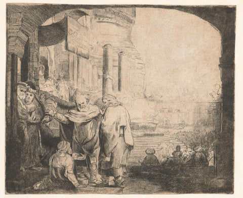 Peter and John healing the cripple at the gate of the temple, anonymous, after 1659 Canvas Print