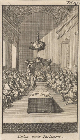 Cardinal Mazarin in meeting with Louis XIII and his counselors, 1643, Caspar Luyken, 1699 Canvas Print