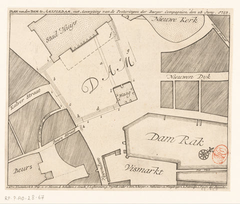 Map of the Dam with the positions of the archeries, 28 June 1748, anonymous, in or after c. 1748 Canvas Print