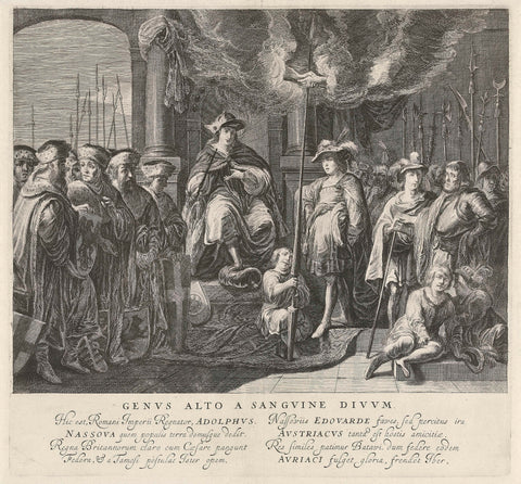 Tableau vivant with the covenant between King Adolf of Nassau and the English King Edward I in 1294, Pieter Nolpe, 1642 Canvas Print