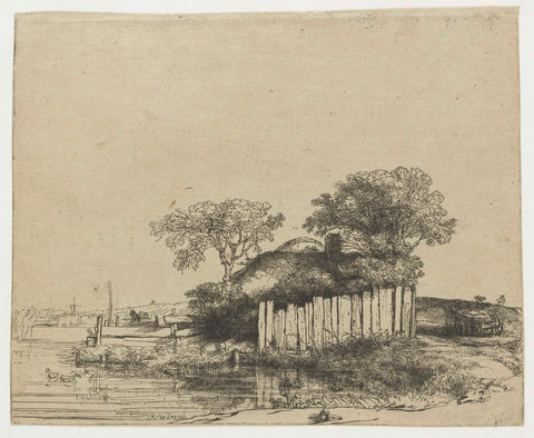 Cottage with a white paling, Rembrandt van Rijn, 1648 Canvas Print