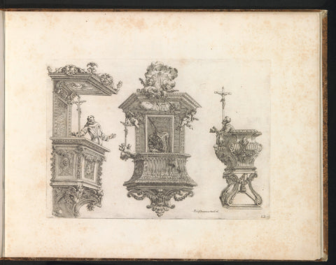 Three designs for a pulpit, Filippo Passarini, 1698 Canvas Print