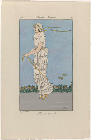 Journal des Dames et des Modes, Costumes Parisiens, 1914, No. 161 : Robe de nansouk, Monogrammist MFN, 1914 Canvas Print