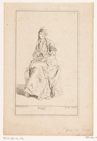 Sitting and looking up woman in a fur-edged cloak, Anne Claude Philippe Caylus, 1702 - 1765 Canvas Print