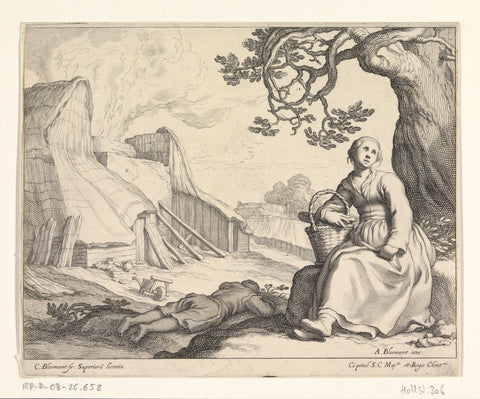 Woman at a lime kiln, Cornelis Bloemaert (II), 1630 - 1633 Canvas Print