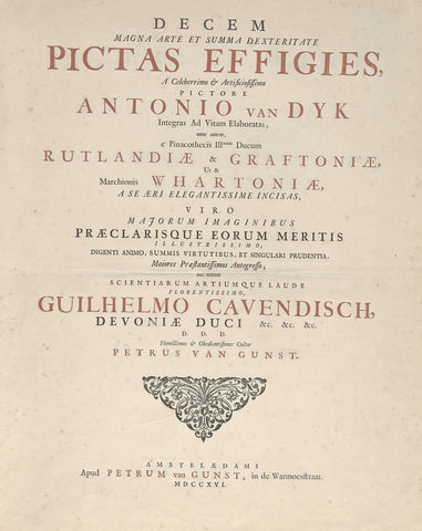 Title page for Pieter van Gunst, Decem Magna Arte Et Summa Dexteritate Pictas Effigies, 1716, Pieter van Gunst, 1716 Canvas Print