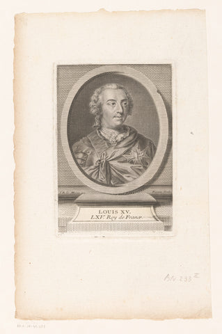 Portret van Lodewijk XV, Pierre François Basan, 1733 - 1797 Canvas Print