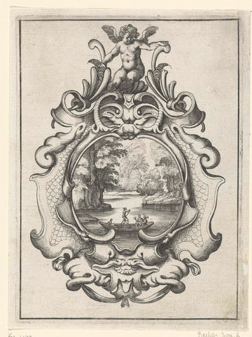 Cartouche on which a putto sits, Daniel Rabel, 1632 Canvas Print