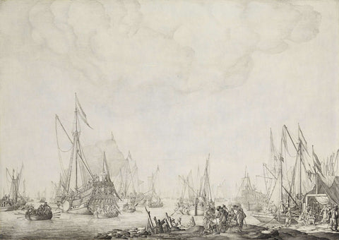 The Royal and State Yachts, possibly the Arrival of Charles II of England at Moerdijk, 1660, Willem van de Velde (I), 1660 - 1693 Canvas Print