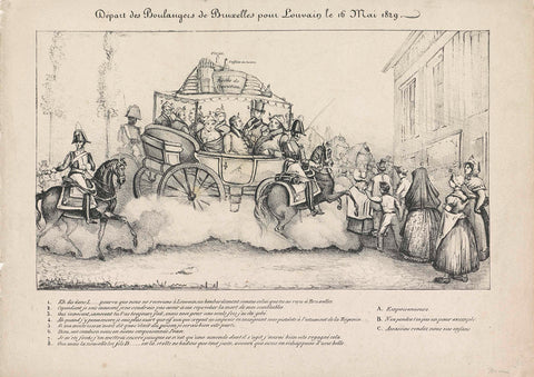 Departure of a touring car with six bakers accused of flour poisoning, 1829, anonymous, 1829 Canvas Print