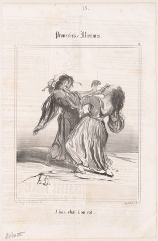 Two fighting women, Honoré Daumier, 1840 Canvas Print