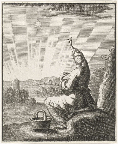 Vrouw aanschouwt de zonsopgang, Jan Luyken, 1687 Canvas Print