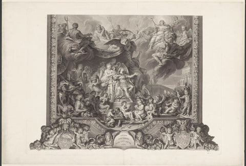 Ceiling painting in the Grande Galerie of Versailles with Louis XIV, King of France, surrounded by allegorical and mythological figures, Nicolas-Gabriel Dupuis, 1752 Canvas Print