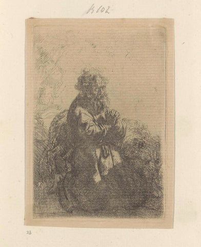 Hieronymus kneeling in prayer, the gaze directed downwards, Rembrandt van Rijn, 1807 - 1808 Canvas Print