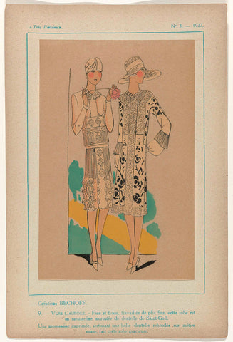 Très Parisien, 1927 No. 3, Pl. 9: Créations BECHOFF - VERS L'AURORE, G-P. Joumard, 1927 Canvas Print